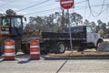 Close up of a road construction scene truck dozer industrial