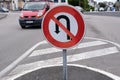 French road sign indicating the prohibition to turn around