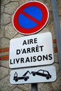 French road traffic sign indicating a delivery stop area