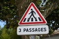 French road sign indicating pedestrian crossings