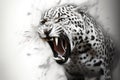 Close up of a roaring leopard isolated of transparent background. generative ai