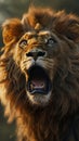 Close-up of a roaring lion with a dramatic background, wilderness concept Royalty Free Stock Photo