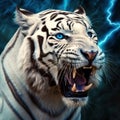 close up of roaring white tiger with blue stripes generative AI Royalty Free Stock Photo