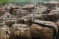 close-up: roast porkmeat inside grill on fire with smoke Royalty Free Stock Photo