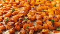 Close up of roasted butternut squash cubes with thyme Royalty Free Stock Photo