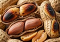 Close-up of roasted peanuts (Arachis hypogaea) in cracked shells, Royalty Free Stock Photo