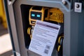 close-up of robot android courier's touchscreen, displaying the recipient and delivery address