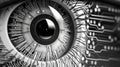 Close up of a robot eye. Artificial intelligence. Concept of technological vision or artificial intelligence control. Generative