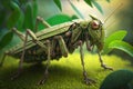 Close up of a robot grass hopper in the outdoor. Generative AI Royalty Free Stock Photo
