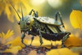 Close up of a robot grass hopper in the outdoor. Generative AI Royalty Free Stock Photo