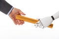 Robot Hand Giving Baton To Businessperson Royalty Free Stock Photo