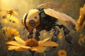 Close up of a robot honey bee sitting on a flower