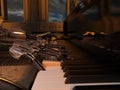 Close up of a robot playing a piano keyboard Royalty Free Stock Photo