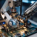 A close-up of a robotic arm assembling intricate microelectronics with precision1 Royalty Free Stock Photo