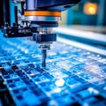 Close-up of a robotic arm in the factory delicately placing silicon wafers onto a production line. high-tech nature of solar cell