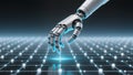 Robotic arm interacting with digital node grid â AI content Royalty Free Stock Photo