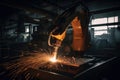 close-up of a robotic arm welding a metal part in an automotive factory