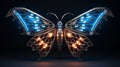 Close up of a robotic cyber punk led lit butterfly in dazzling colors