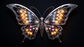 Close up of a robotic cyber punk led lit butterfly in dazzling colors