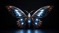 Close up of a robotic cyber punk led lit butterfly in dazzling colors