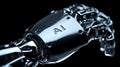 Close Up Of Robotic Hand With AI Engraving Symbolizing Technology Future Royalty Free Stock Photo