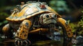 Close Up of A Robotic Sea Turtle On The Forest Blurry Background Royalty Free Stock Photo