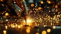 Sparks Fly From a Power Tool Cutting Metal in a Workshop Royalty Free Stock Photo
