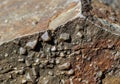 Close-up of a rock surface featuring numerous small, sharp, pyramid-shaped crystals embedded Royalty Free Stock Photo