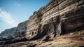 A close-up of a rocky cliff face, with intricate patterns and textures suggesting secrets waiting