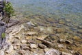 Close up of the rocky shoreline and lakebed of Lake Michigan in Sturgeon Bay, Wisconsin Royalty Free Stock Photo
