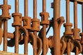 Close-up of rods in old stamper battery against a blue sky Royalty Free Stock Photo