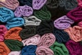 Close up of rolled colorful clothes Royalty Free Stock Photo