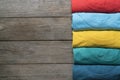 Close up of rolled colorful clothes