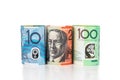 Close up of rolled up Australian Dollar currency note Royalty Free Stock Photo