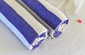 Close-up of rolled up blue bath towel Royalty Free Stock Photo