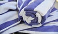 Close-up of rolled up blue bath towel Royalty Free Stock Photo