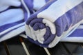 Close-up of rolled up blue bath towel Royalty Free Stock Photo