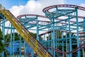 Close-up of roller coaster track in an amusement park Royalty Free Stock Photo