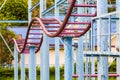 Close-up of roller coaster track in an amusement park Royalty Free Stock Photo