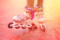 Close up of roller skater girl. Toned image Royalty Free Stock Photo