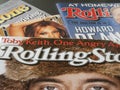 Close up of Rolling Stone paper print music magazine covers.