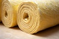 Close up of rolls of mineral wool filling used as isolation in wall