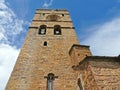 Close-up of the Romanesque tower of the church of Ainsa Huesca.