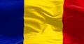 Close-up of Romania national flag waving in the wind