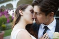 Close up of newlywed couple kissing at park Royalty Free Stock Photo