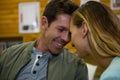 Close up of romatic couple sitting at cafe