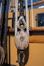 Old ship rigging - rope and block Royalty Free Stock Photo