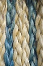close up of rope. Group of three small coil skeins of natural colorful multicolor jute twine rope