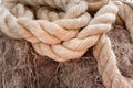 Close-up of a rope made of natural coarse sisal fiber