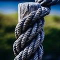 a close up of a rope on a wooden post Royalty Free Stock Photo